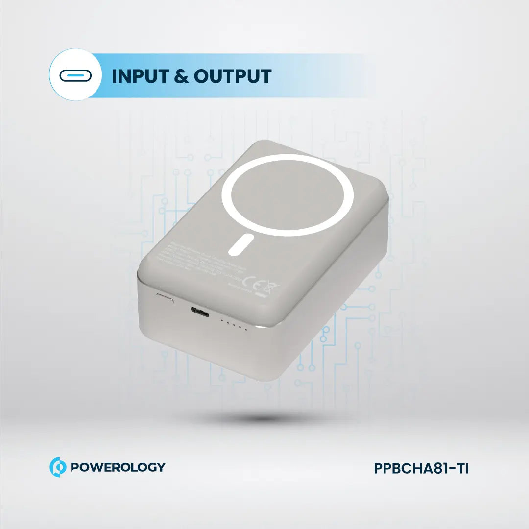 Powerology بنك طاقة MagSafe من الألومنيوم بسعة 30000 مللي أمبير - PPBCHA81-TI - تيتانيوم