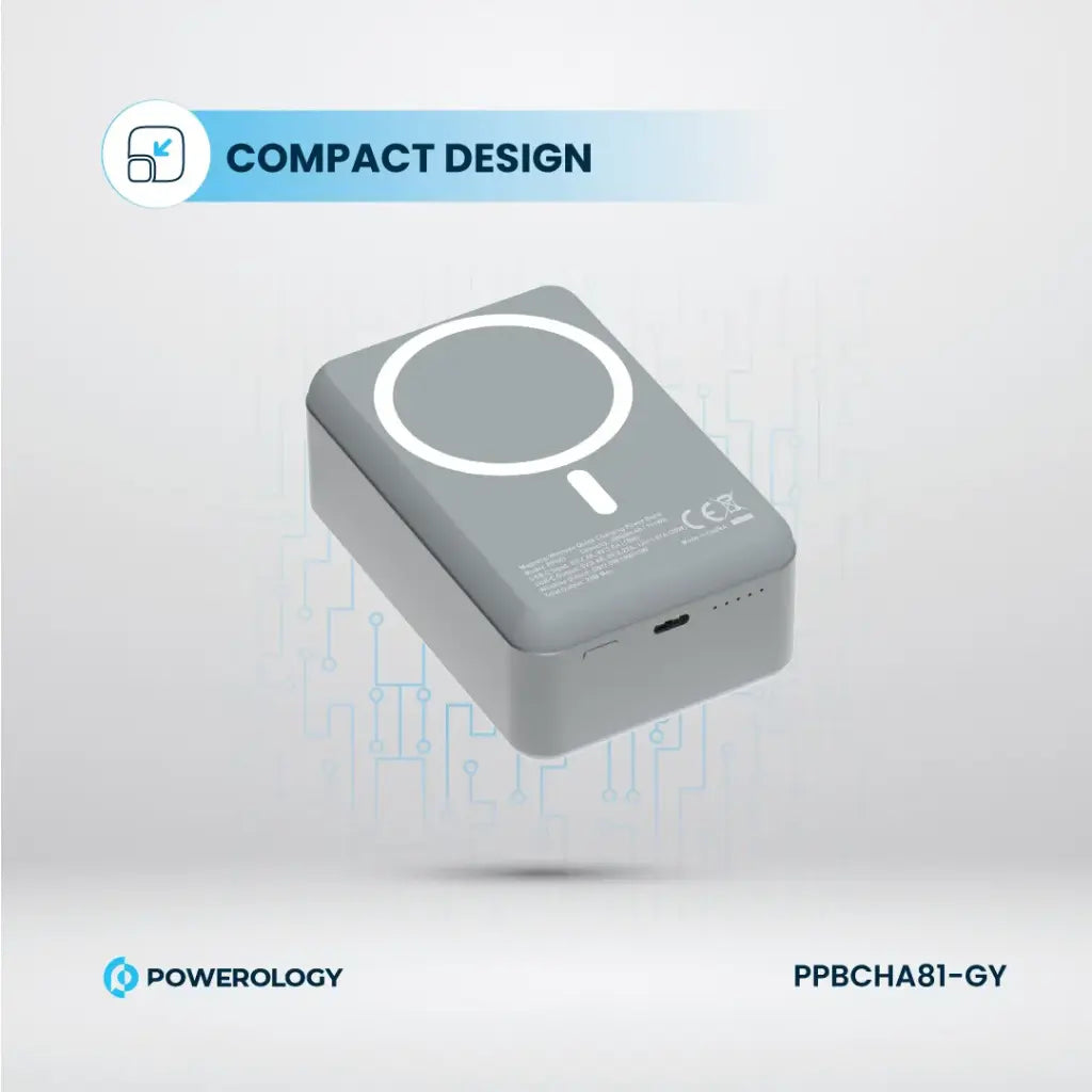 Powerology بنك طاقة MagSafe من الألومنيوم بسعة 30000 مللي أمبير - PPBCHA81-GY - رمادي داكن