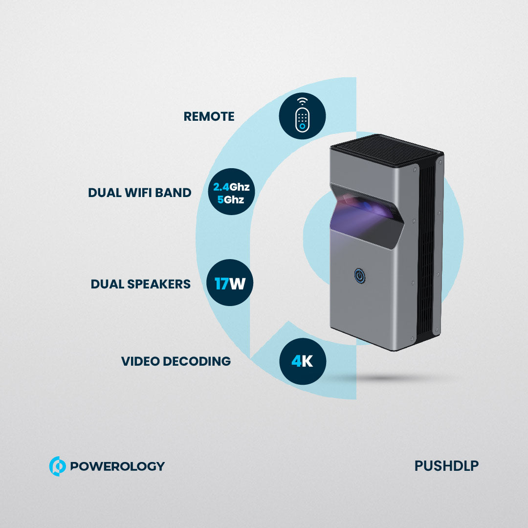 Powerology جهاز عرض DLP قصير المدى للغاية - PUSHDLP - أسود
