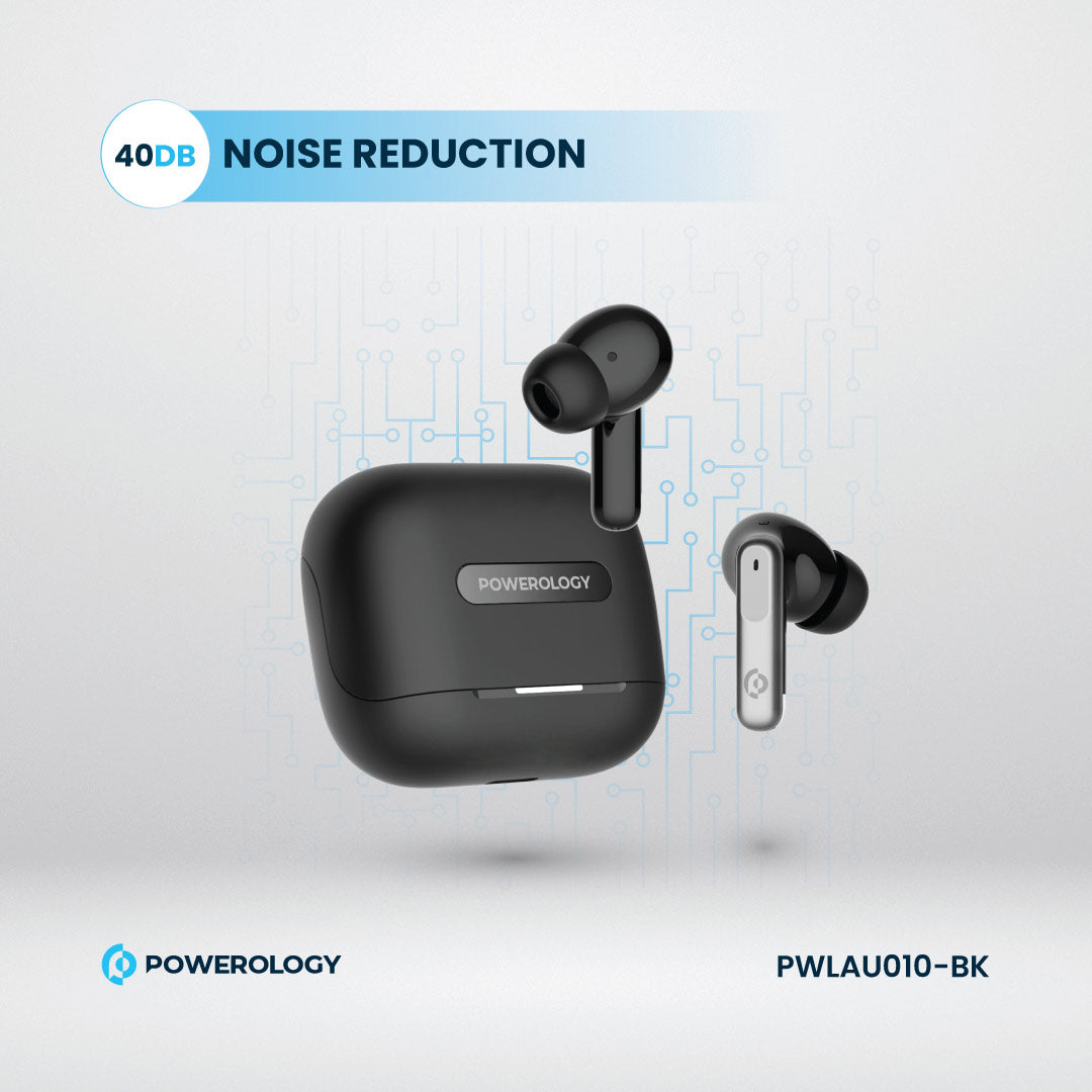 Powerology 6 Mic Hybrid ANC + ENC True Wireless Buds - PWLAU010-BK - Black