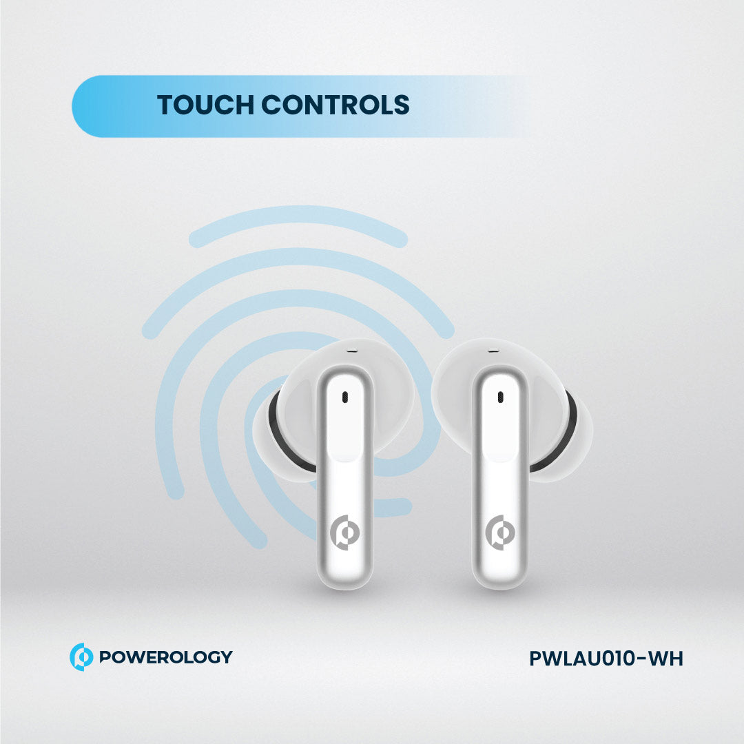 Powerology 6 Mic Hybrid ANC + ENC True Wireless Buds - PWLAU010-WH - White