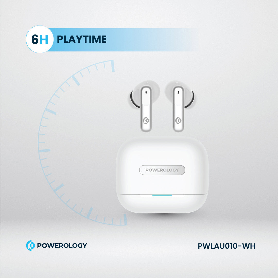 Powerology 6 Mic Hybrid ANC + ENC True Wireless Buds - PWLAU010-WH - White