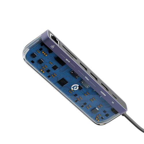 Powerology موزع USB-C متعدد الوظائف 7 في 1 من سلسلة كريستالين - P71USHTP - شفاف