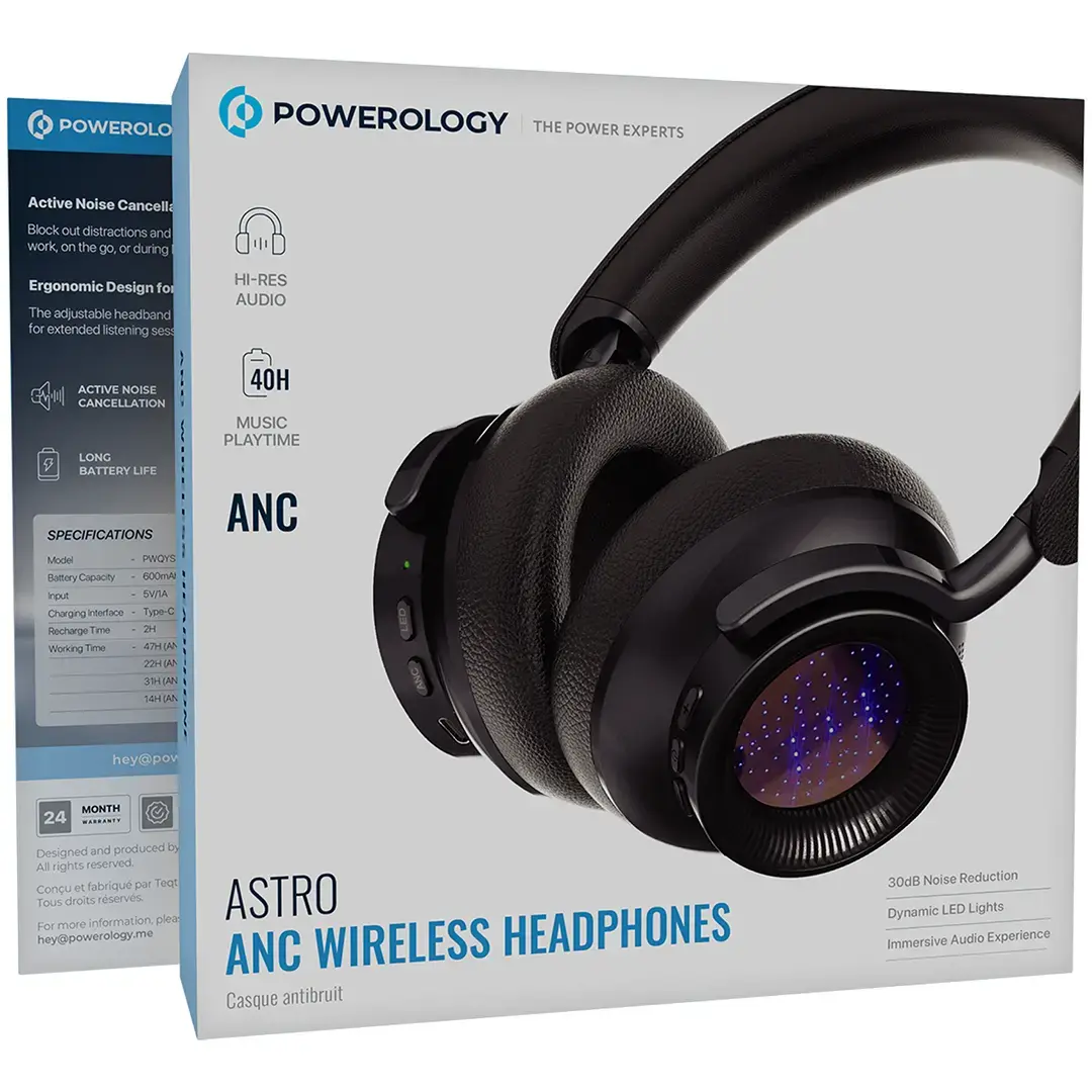 Powerology سماعات رأس لاسلكية Astro ANC - PWQYSV32BK - أسود