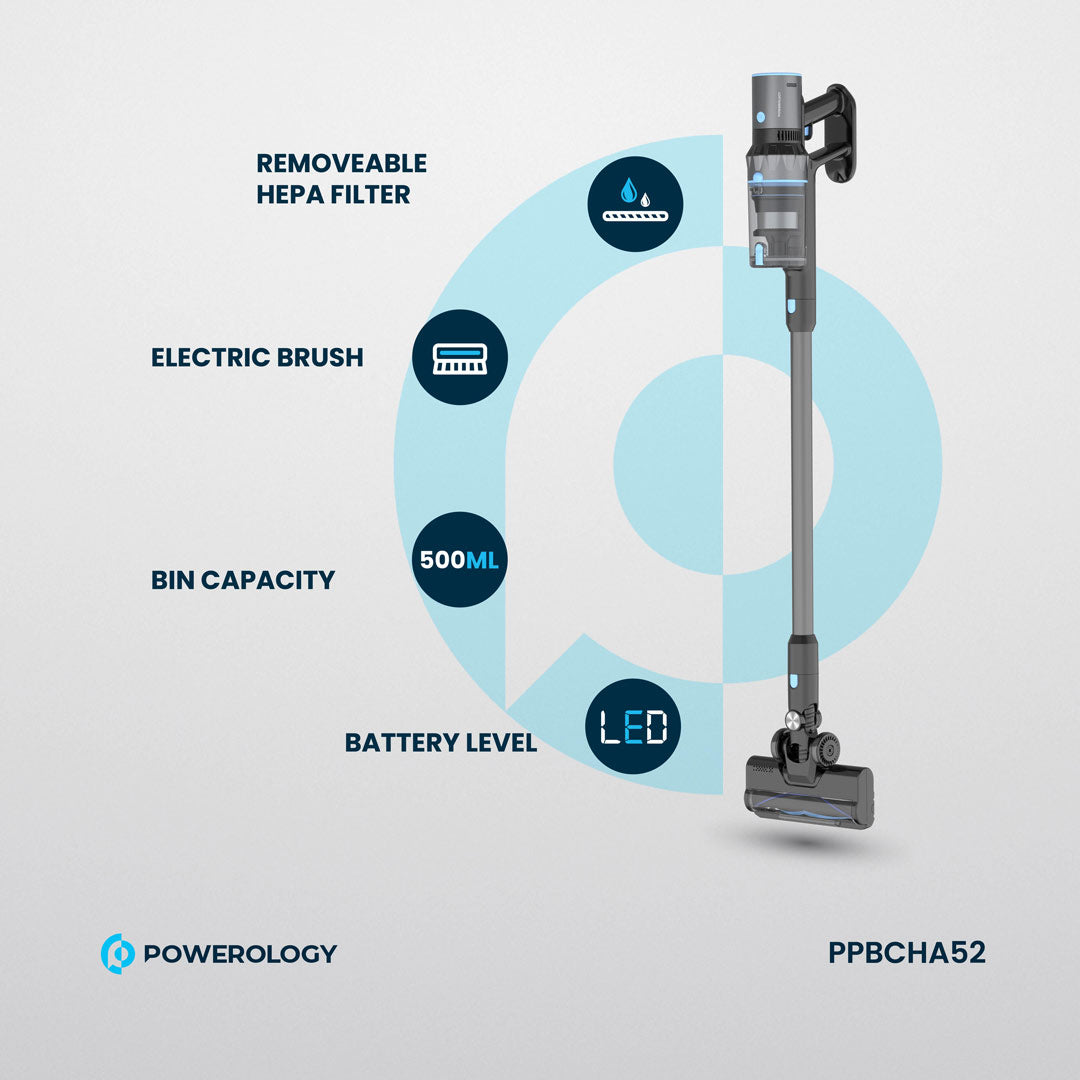 Powerology مكنسة كهربائية لاسلكية عصوية - PPBCHA52 - أسود