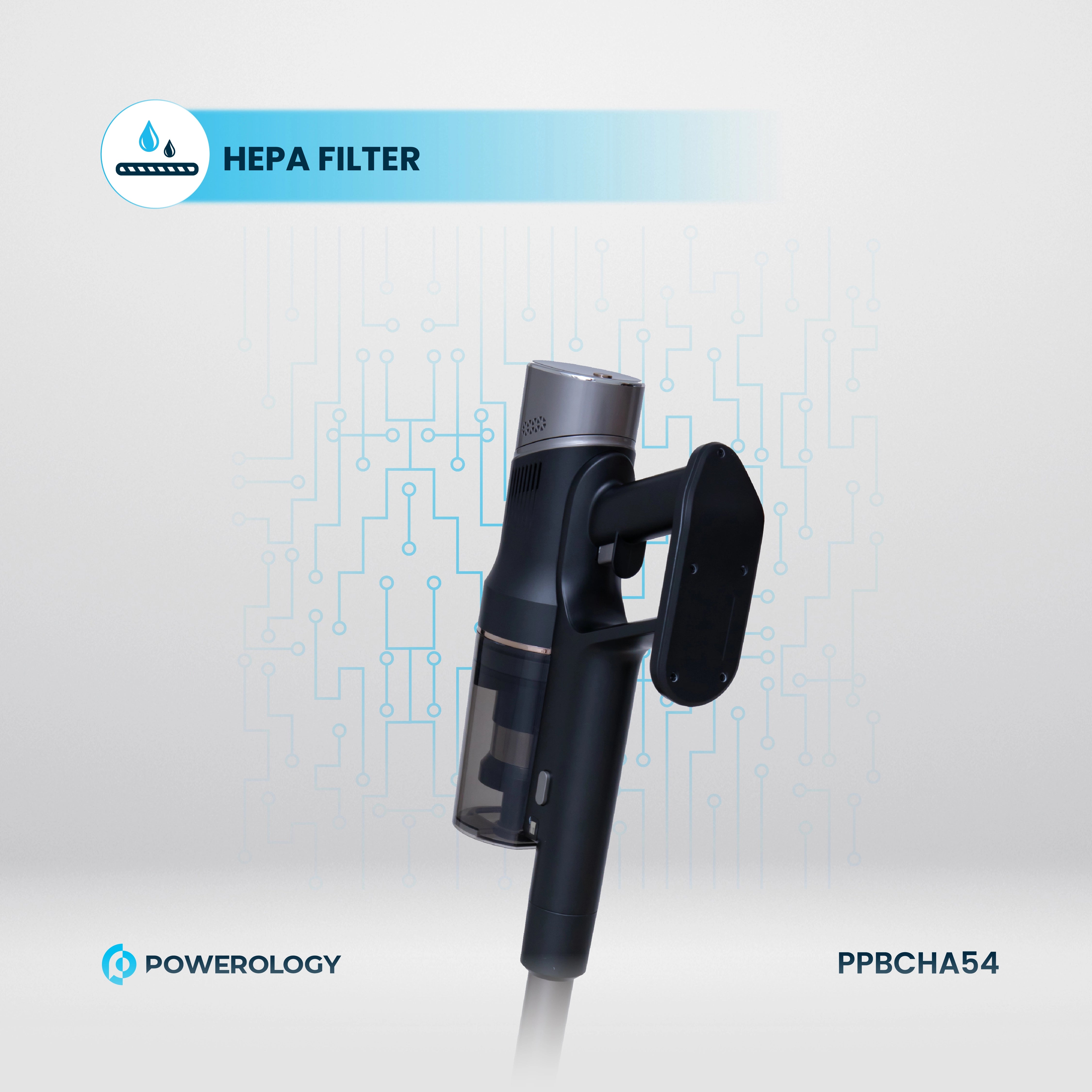 Powerology Cordless Vacuum Auto-Disposal Charging - PPBCHA54 - Black