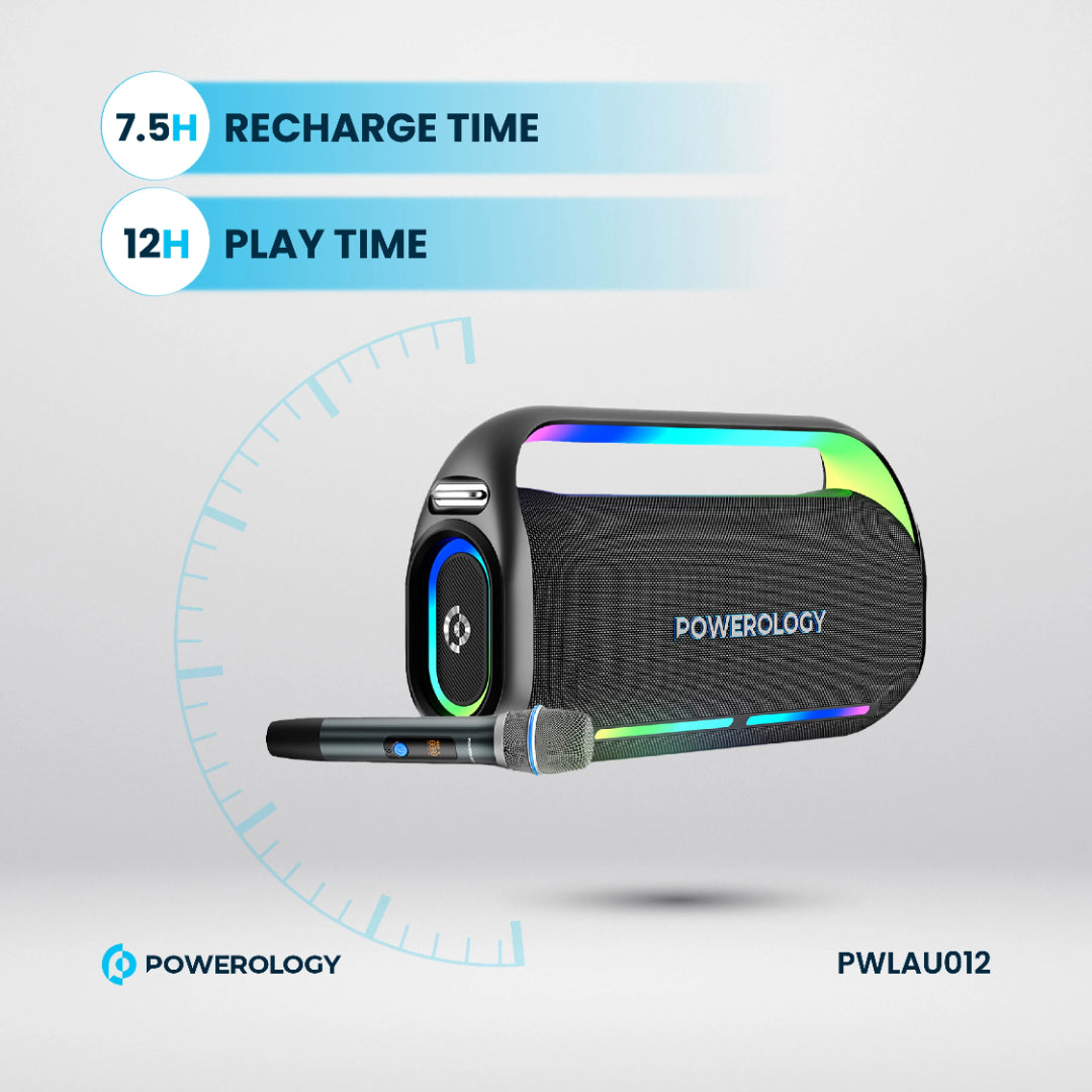 Powerology مكبر صوت للحفلات بصوت جهير عميق - PWLAU012 - أسود