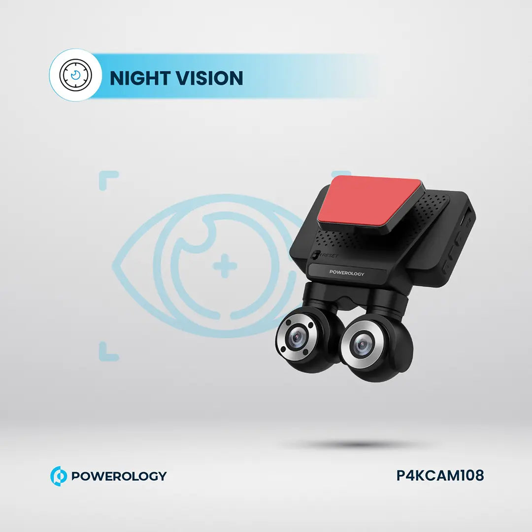 Powerology Dual Lens Dash Camera - P4KCAM108 - Black