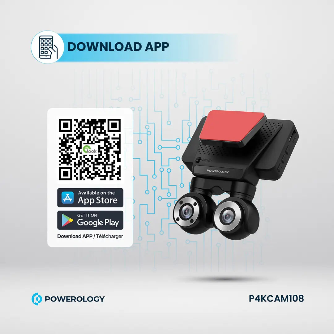 Powerology Dual Lens Dash Camera - P4KCAM108 - Black