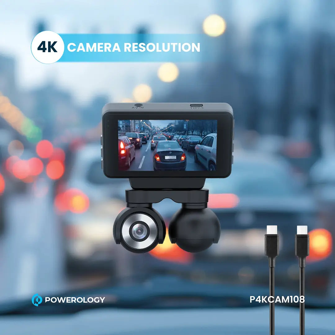 Powerology Dual Lens Dash Camera - P4KCAM108 - Black