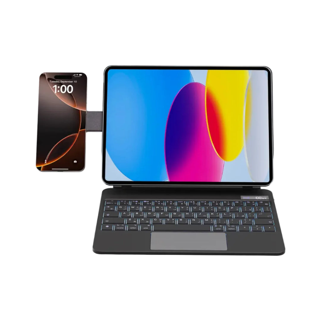Powerology DynaBoard Wireless Keyboard Case With MagSafe Phone Holder Designed For iPad Pro 13" (M4) - PWMK13BK - Black