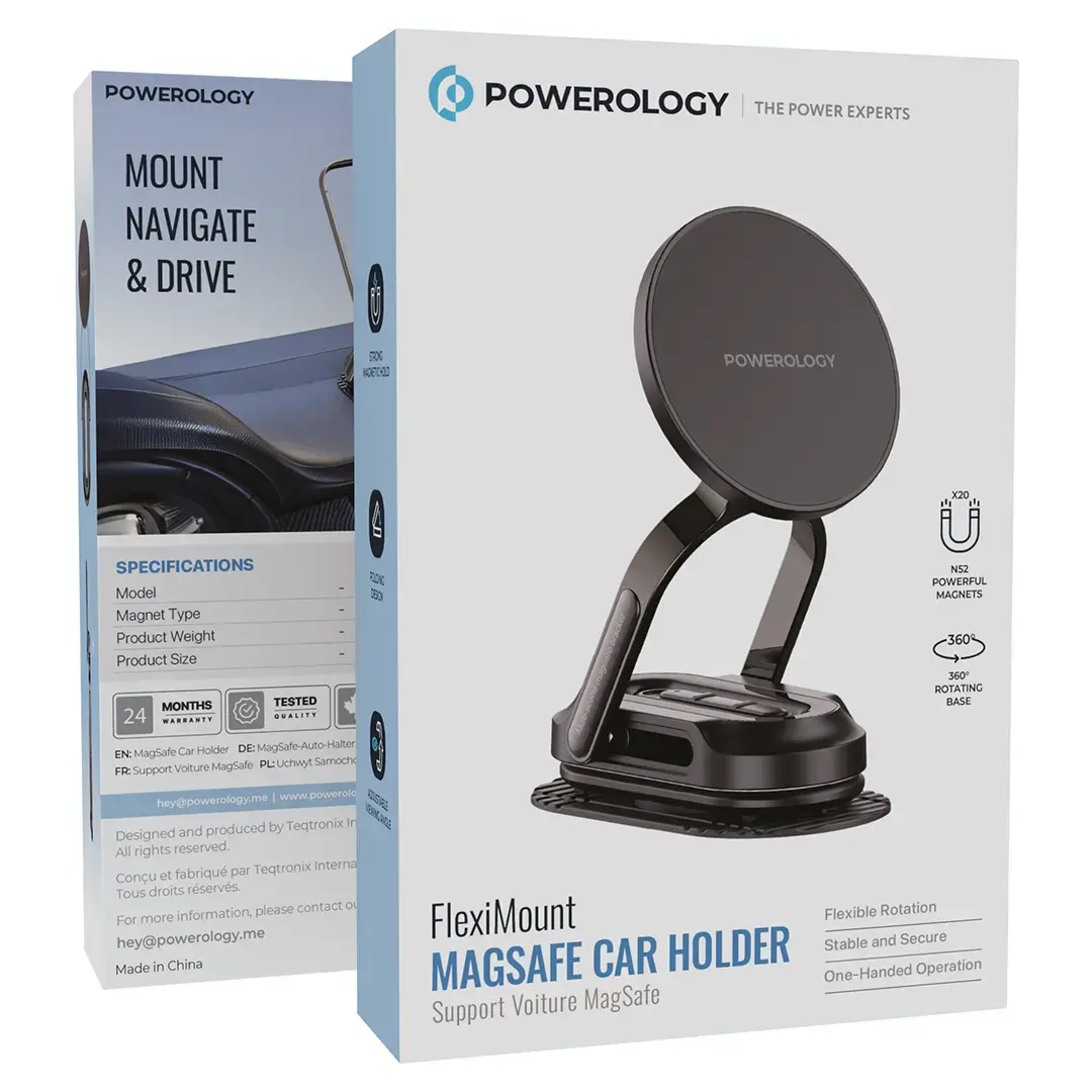 Powerology حامل السيارة FlexiMount MagSafe - PWSKR05BK - أسود