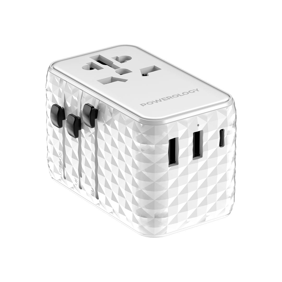 Powerology GaN 20W PD Universal Adapter Retractable Type-C Cable - PWCUQC028-WH - White
