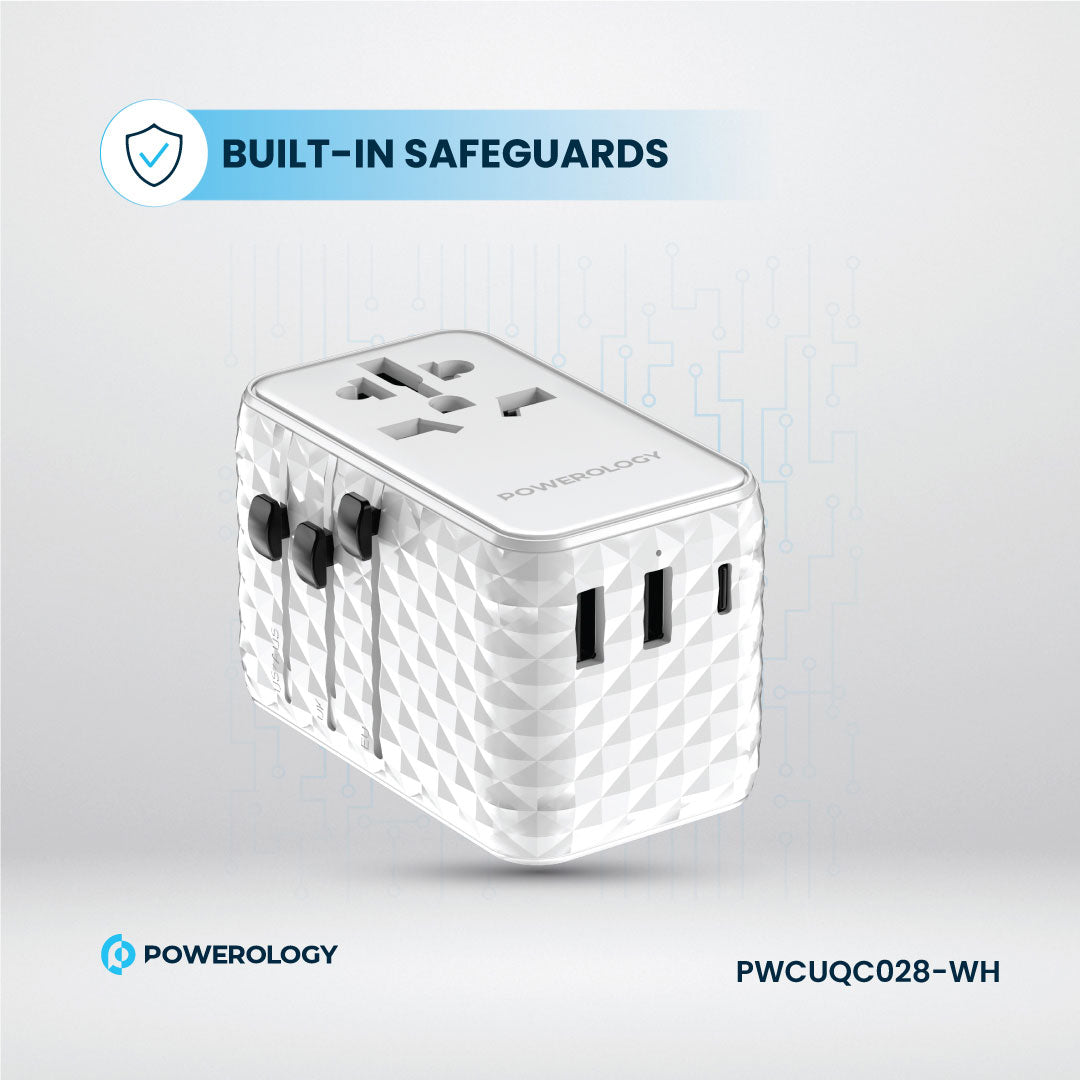 Powerology GaN 20W PD Universal Adapter Retractable Type-C Cable - PWCUQC028-WH - White