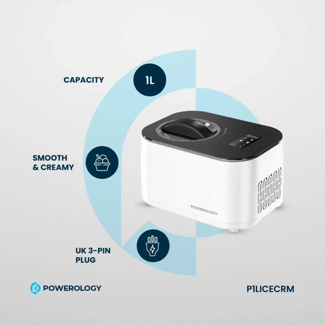 Powerology ماكينة صنع الآيس كريم والزبادي المثلج - P1LICECRM - أبيض