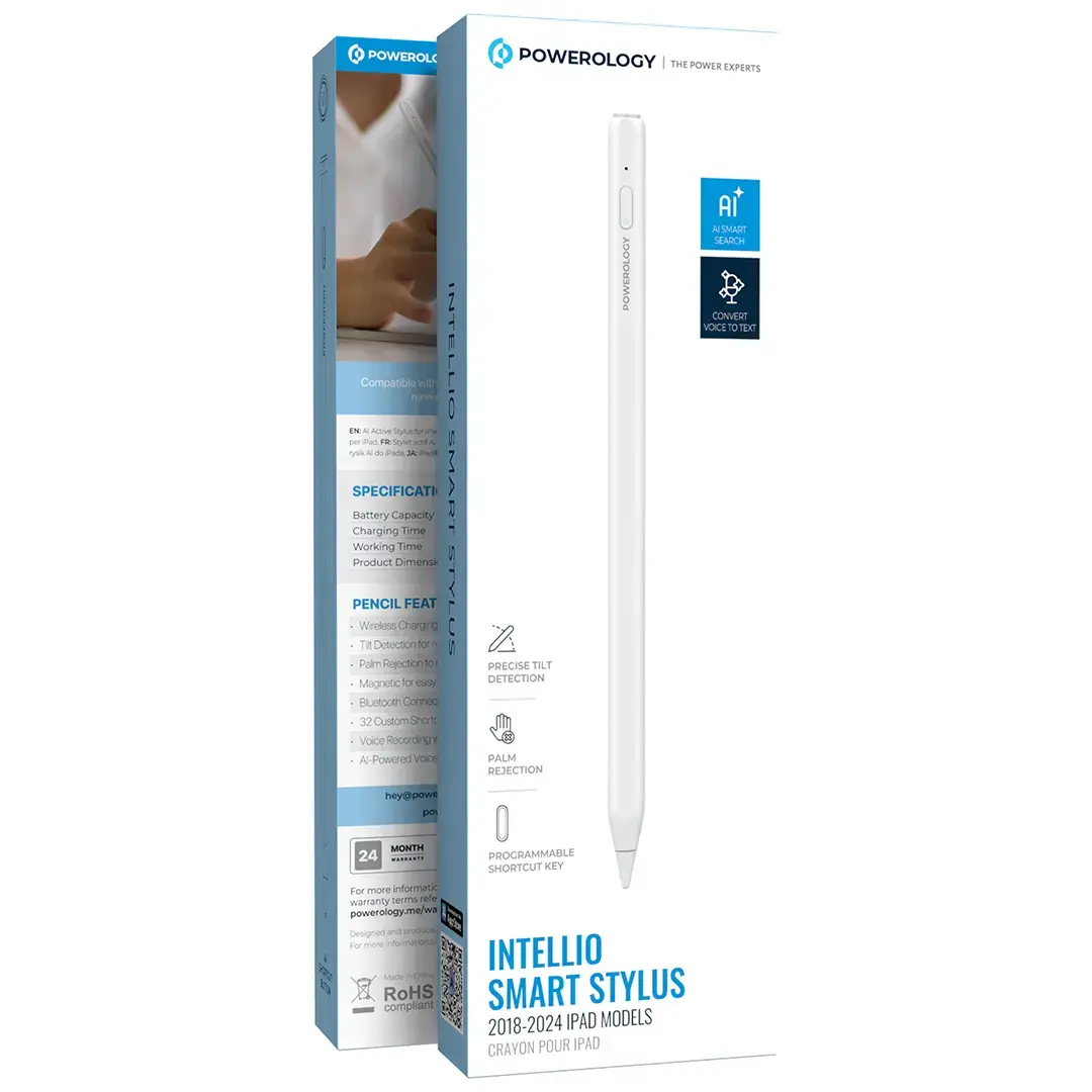 Powerology Intellio Smart Stylus 2018-2024 iPad Models - PAIBSTPNWH - White