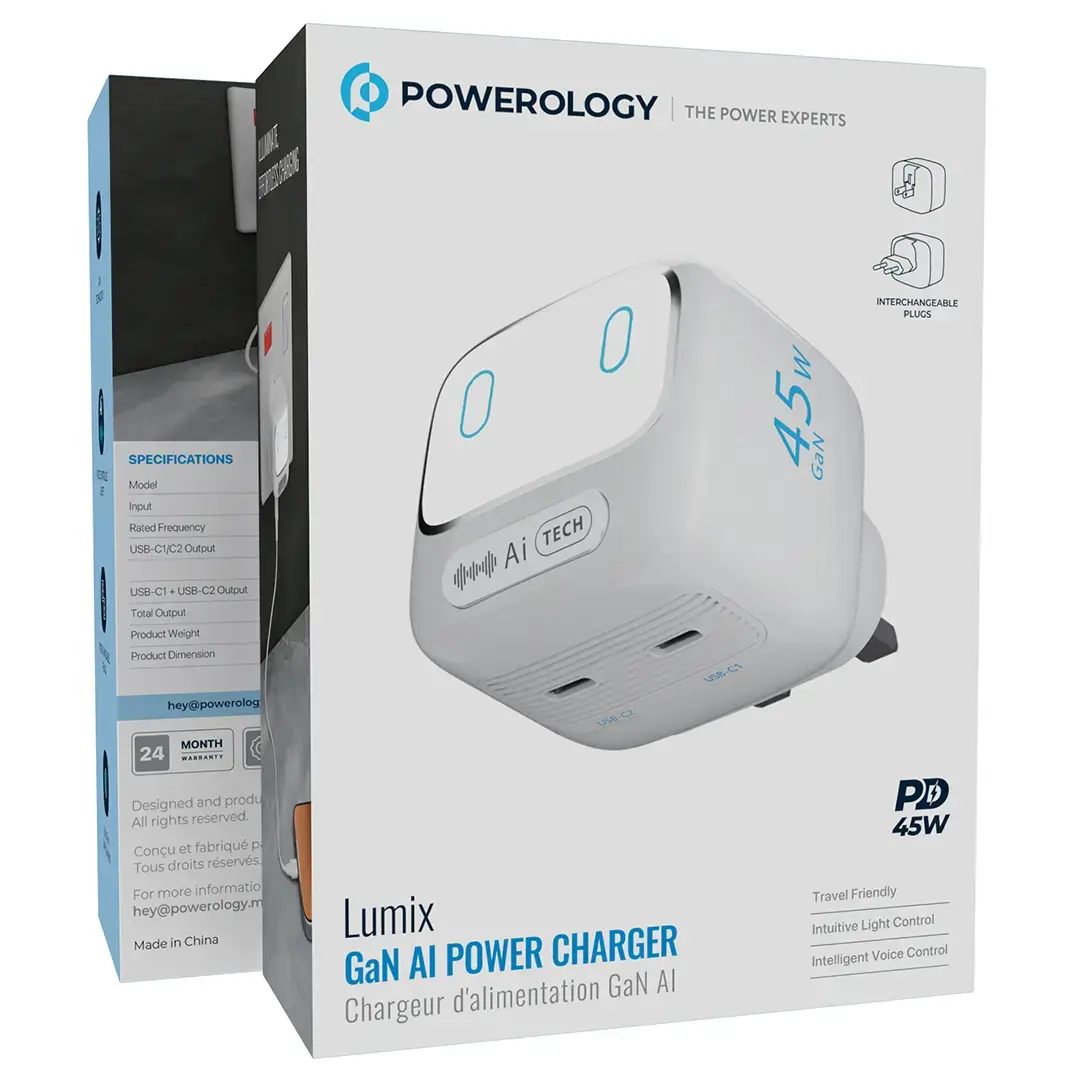 Powerology Lumix GaN AI Power Charger - PWCUQC052WH - White