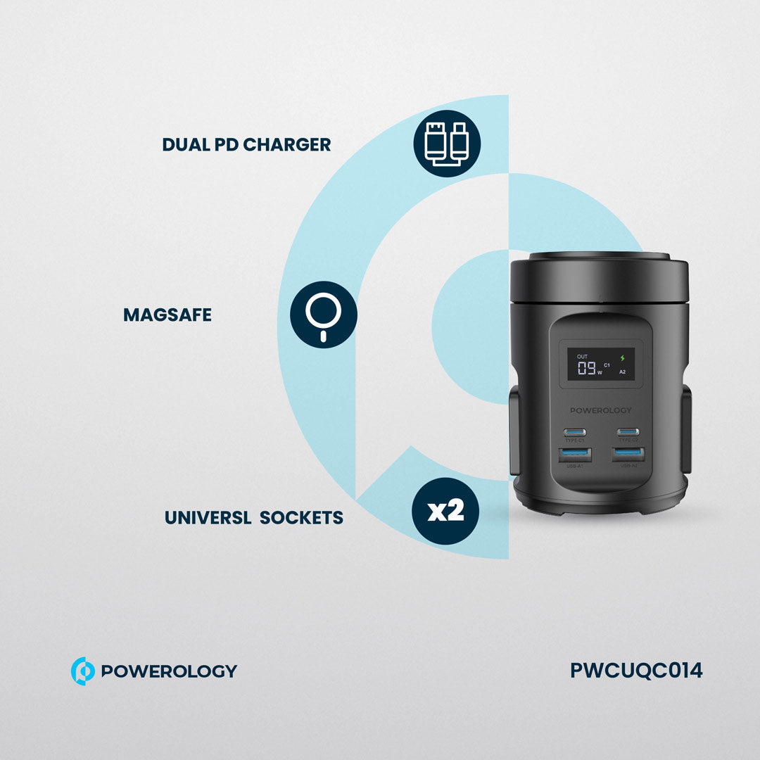 Powerology Magsafe Power Hub USB-C Power Delivery And USB-A QC 3.0 - PWCUQC014 - Black