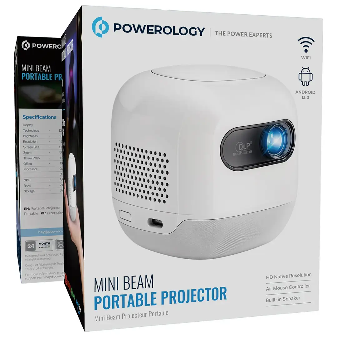 Powerology جهاز عرض ميني بيم المحمول - PWMPM2WH - أبيض
