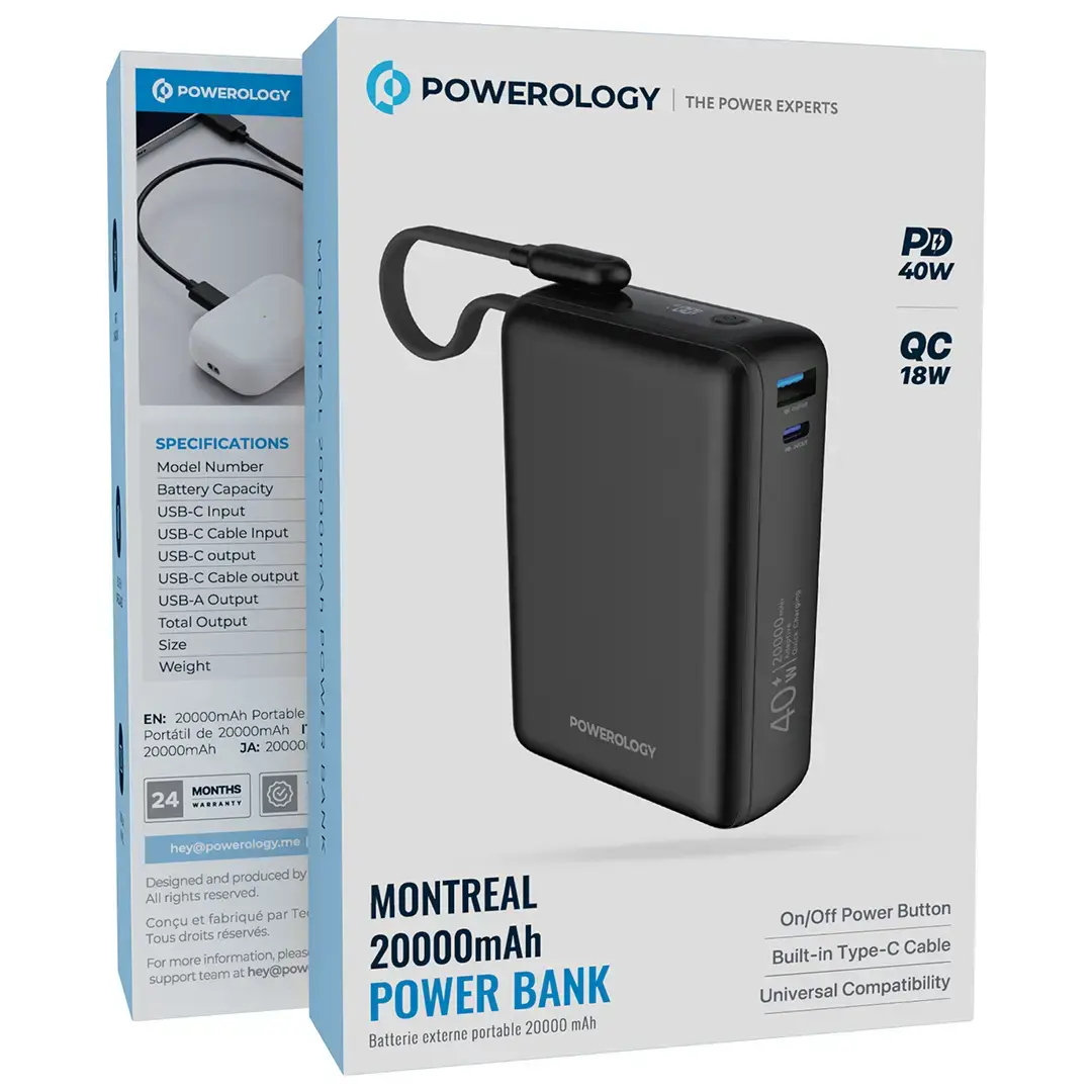 Powerology Montreal 20000mAh Power Bank - PPBAM22BK - Black