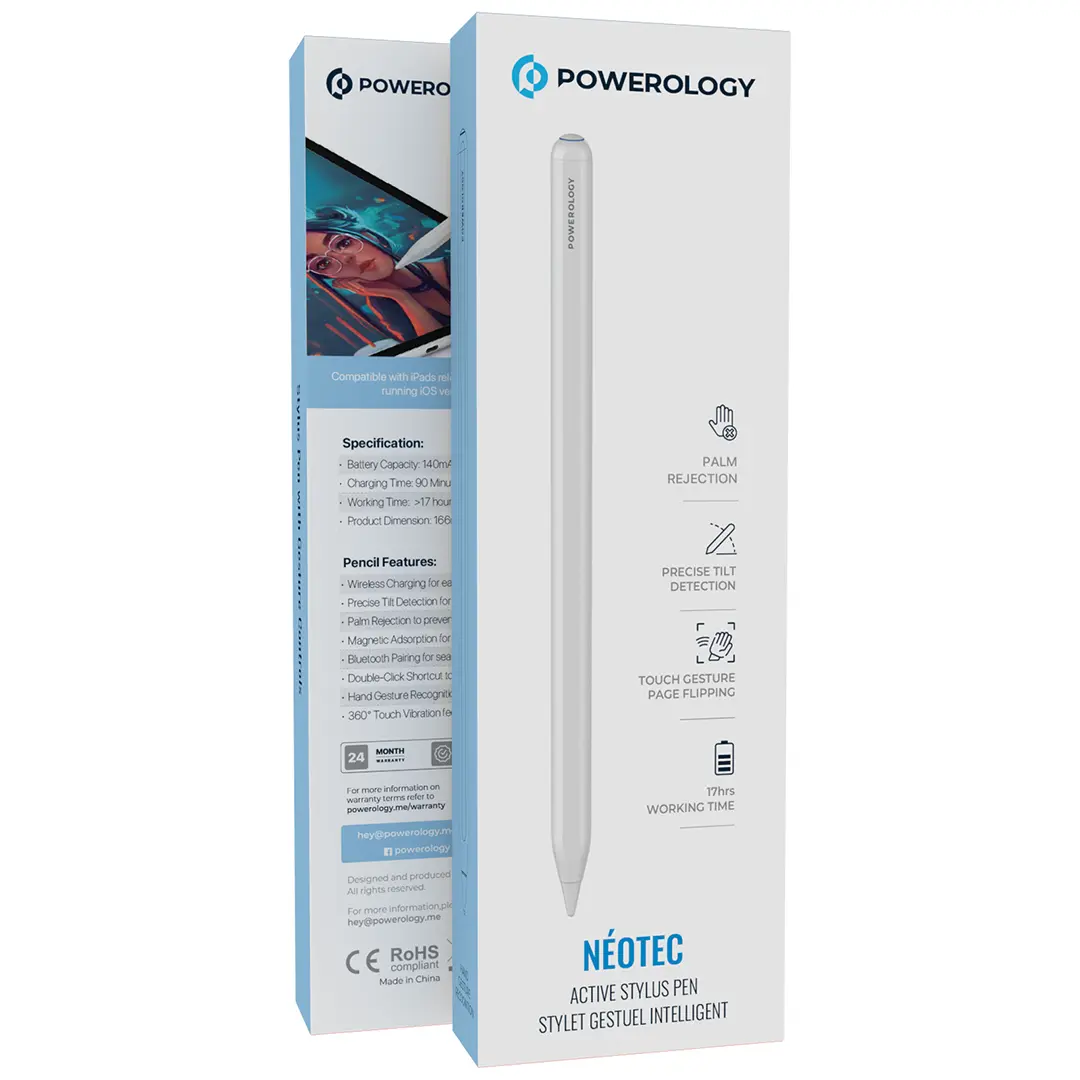 Powerology Active Stylus Pen Stylet gestuel Intelligent - PGBSTPNWH - White