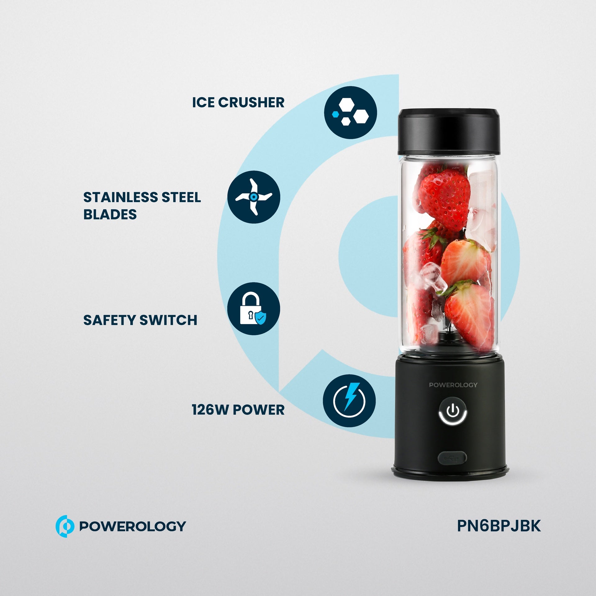 Powerology 6-Blade Portable Juicer - PN6BPJBK - Black