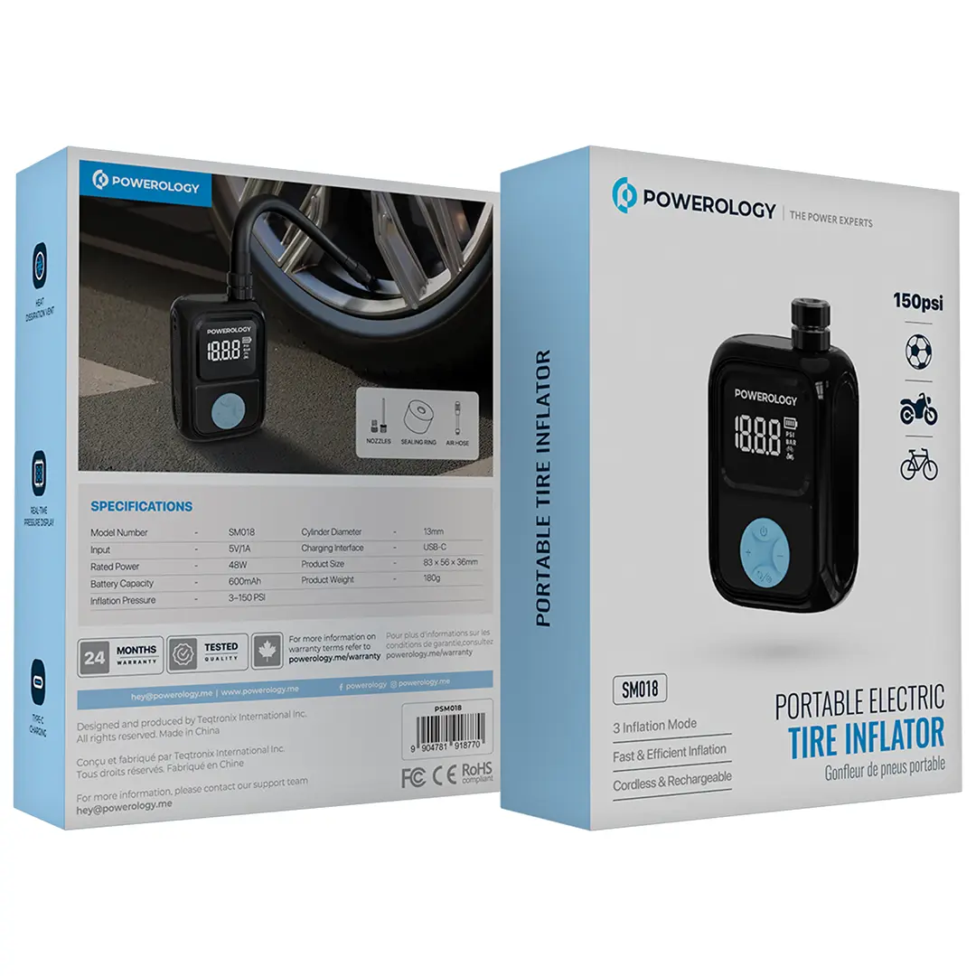 Powerology Portable Electric Tire Inflator - PSM018 - Black