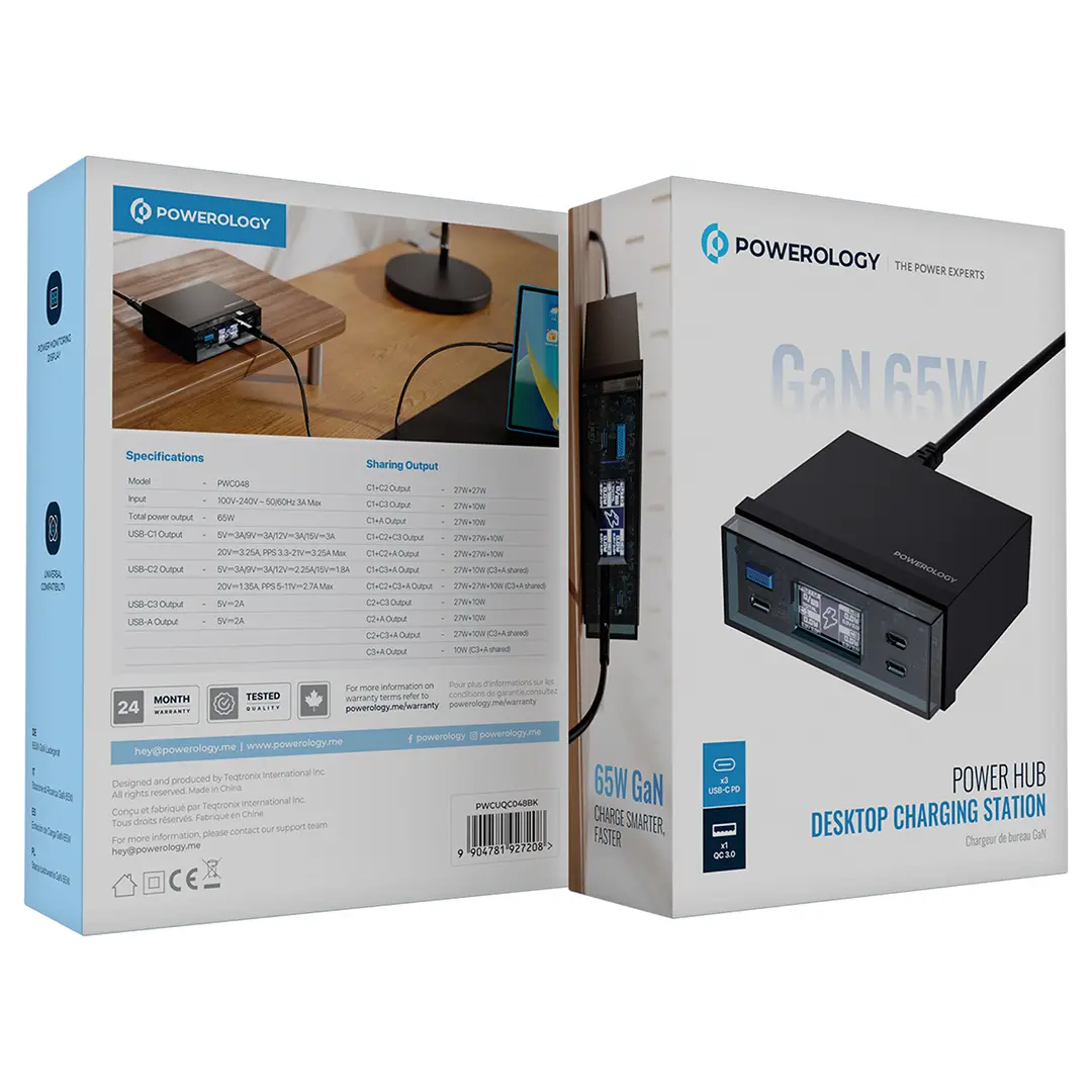 Powerology Power Hub Desktop Charging Station - PWCUQC048BK - Black