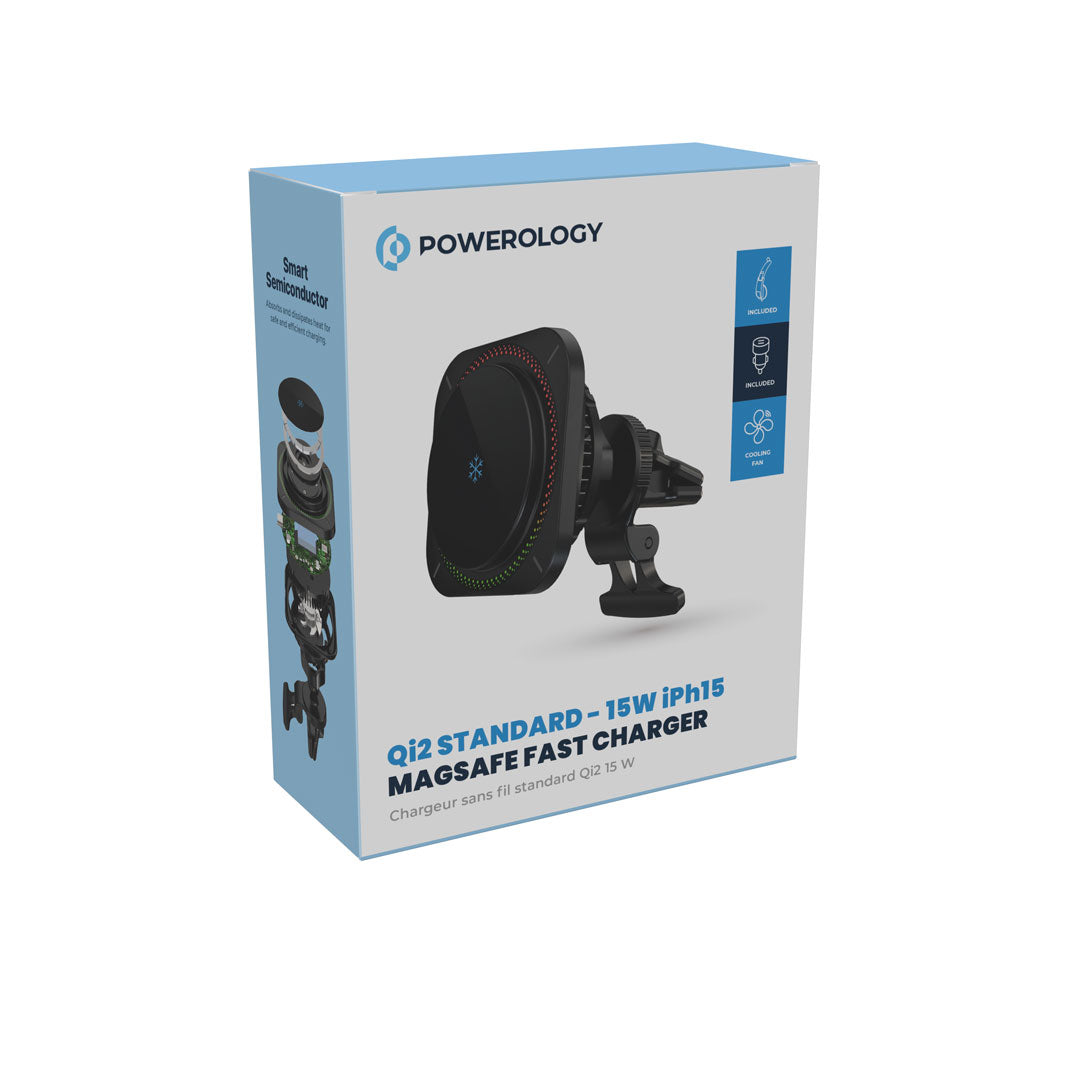 Powerology شاحن سريع ماج سيف بمعيار Qi2 - P15WMCPS - أسود