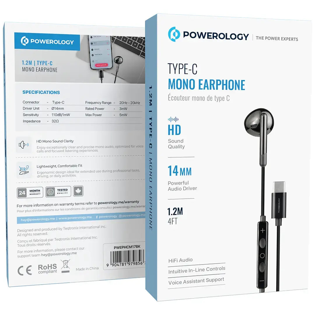 Powerology سماعة أذن أحادية من النوع C - PWEPHCM17WH - أبيض