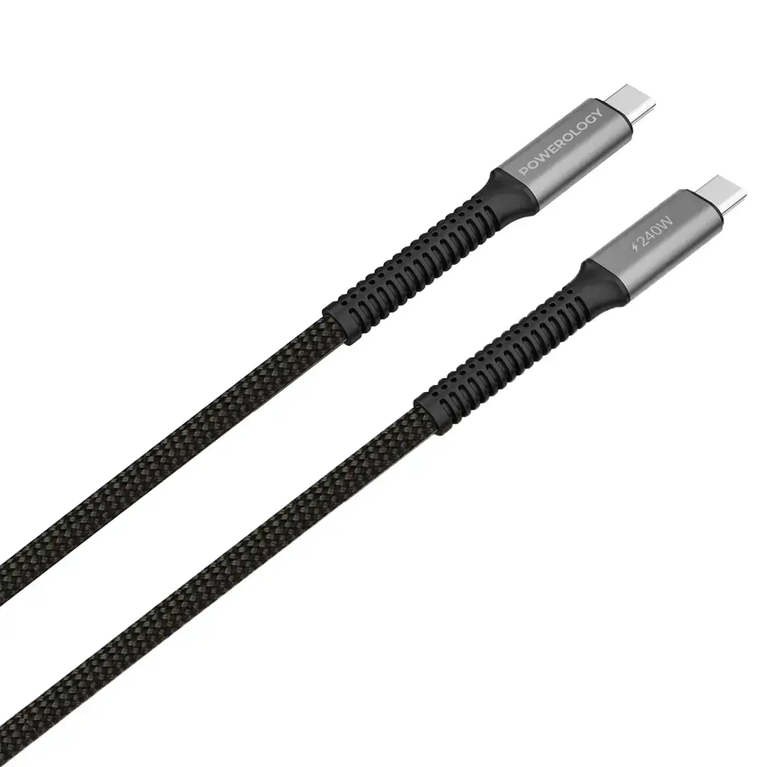 Powerology كابل USB-C مضفر من نوع USB-C إلى USB-C - PCAB033BK - أسود
