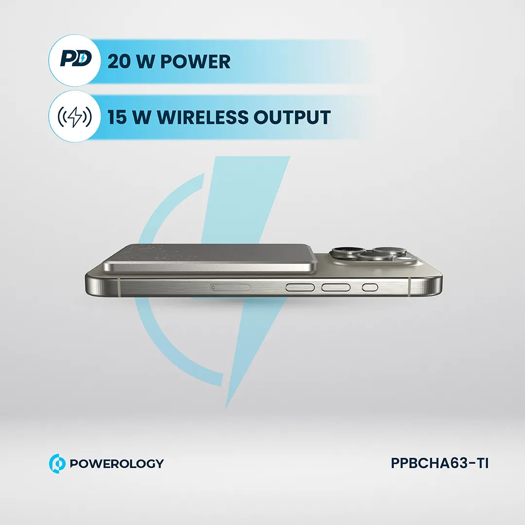 Powerology بنك طاقة ماج سيف فائق النحافة بسعة 5000 مللي أمبير - PPBCHA63-TI - تيتانيوم