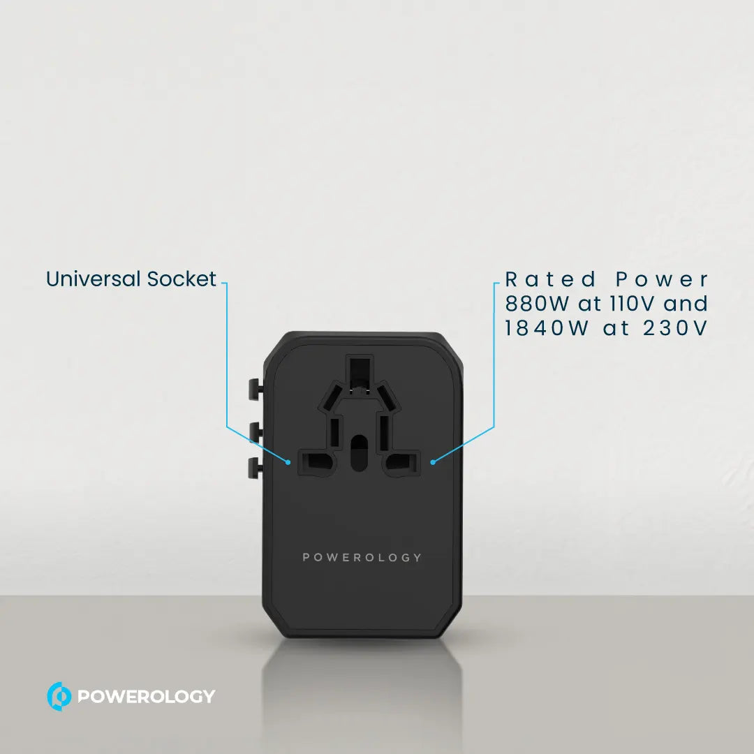 Powerology Universal Multi-Port Travel Charger - P45PDUTVBK - Black