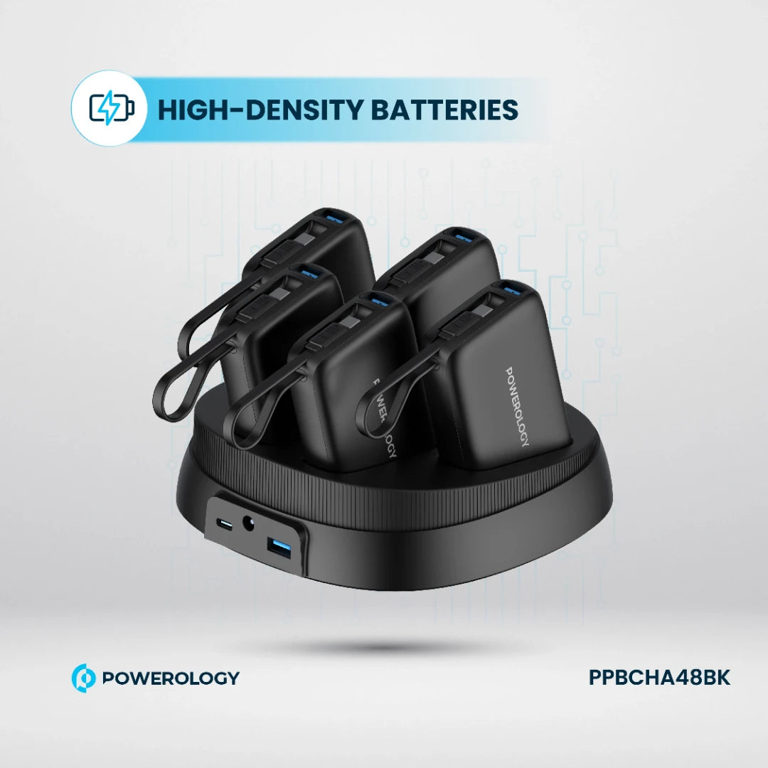 Powerology ×5 10000mAh Power Bank Station - PPBCHA48BK - Black