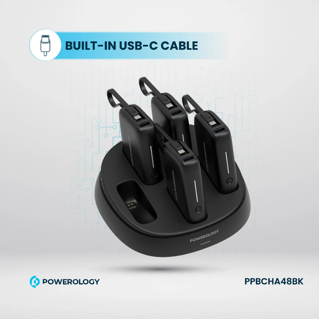 Powerology ×5 10000mAh Power Bank Station - PPBCHA48BK - Black