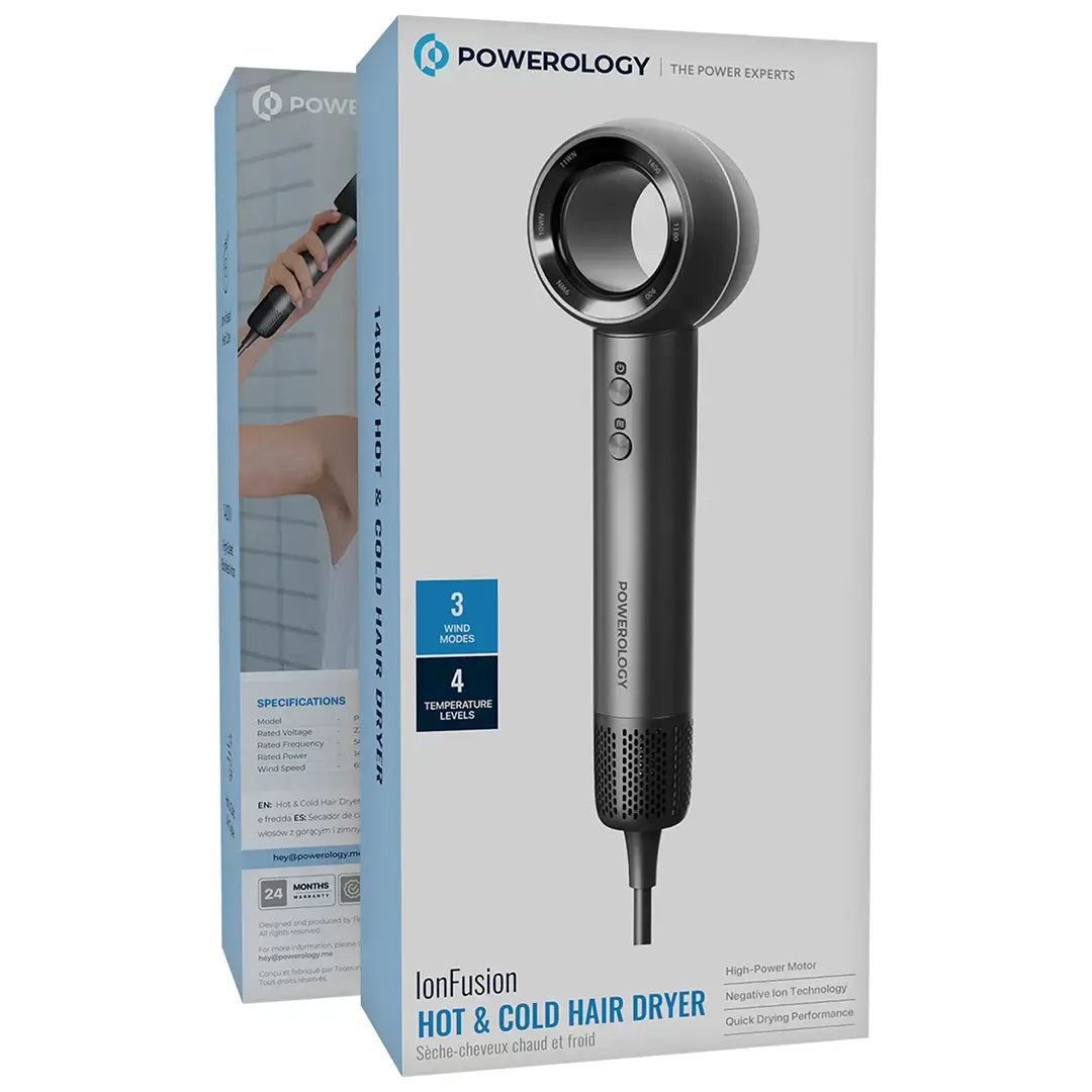 Powerology lonFusion Hot & Cold Hair Dryer - PXMLV10GR - Gray