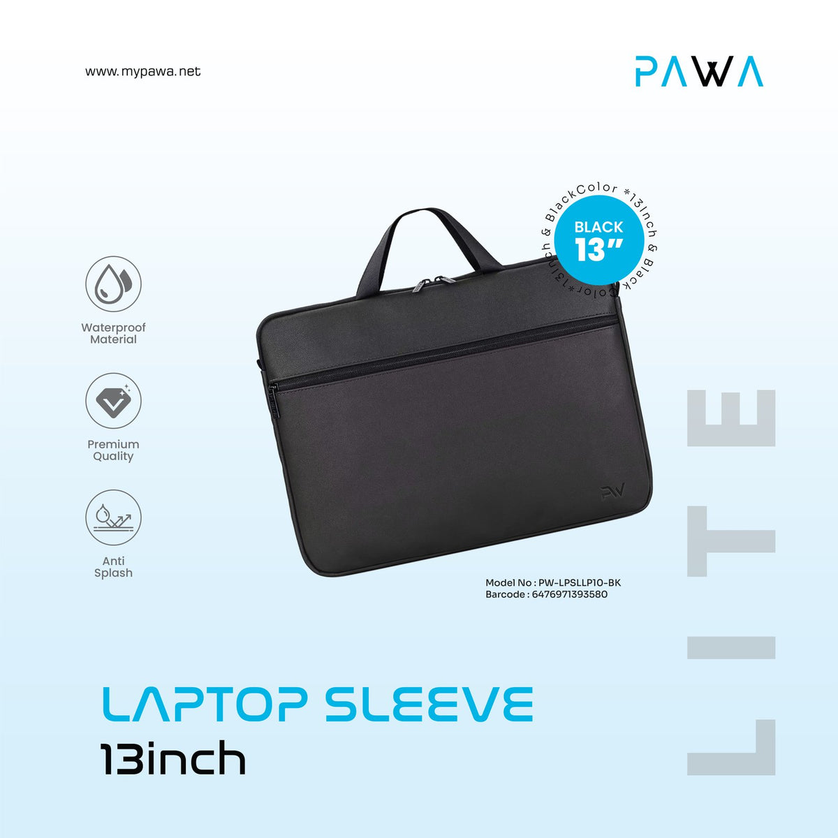 PAWA Lite Laptop Sleeve 13 Inch - Black