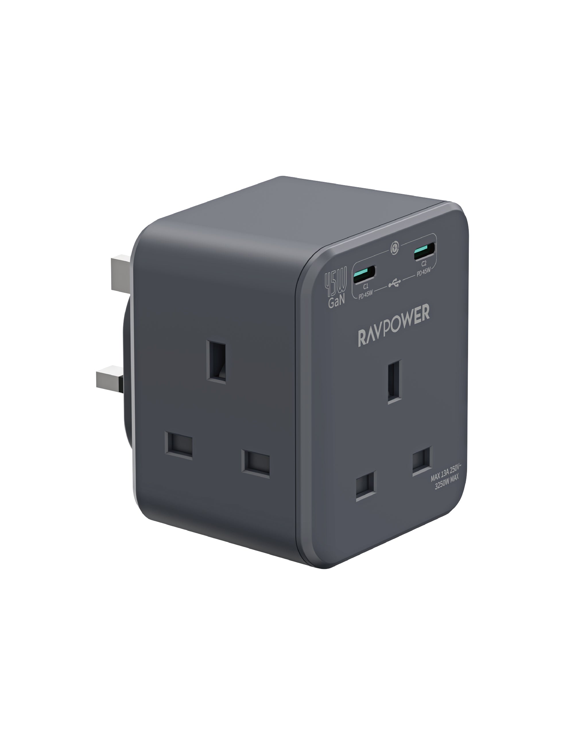 RAVPower GaN 45W Power Outlet Extender with 3 AC Outlets and 2 USB C - PC1066