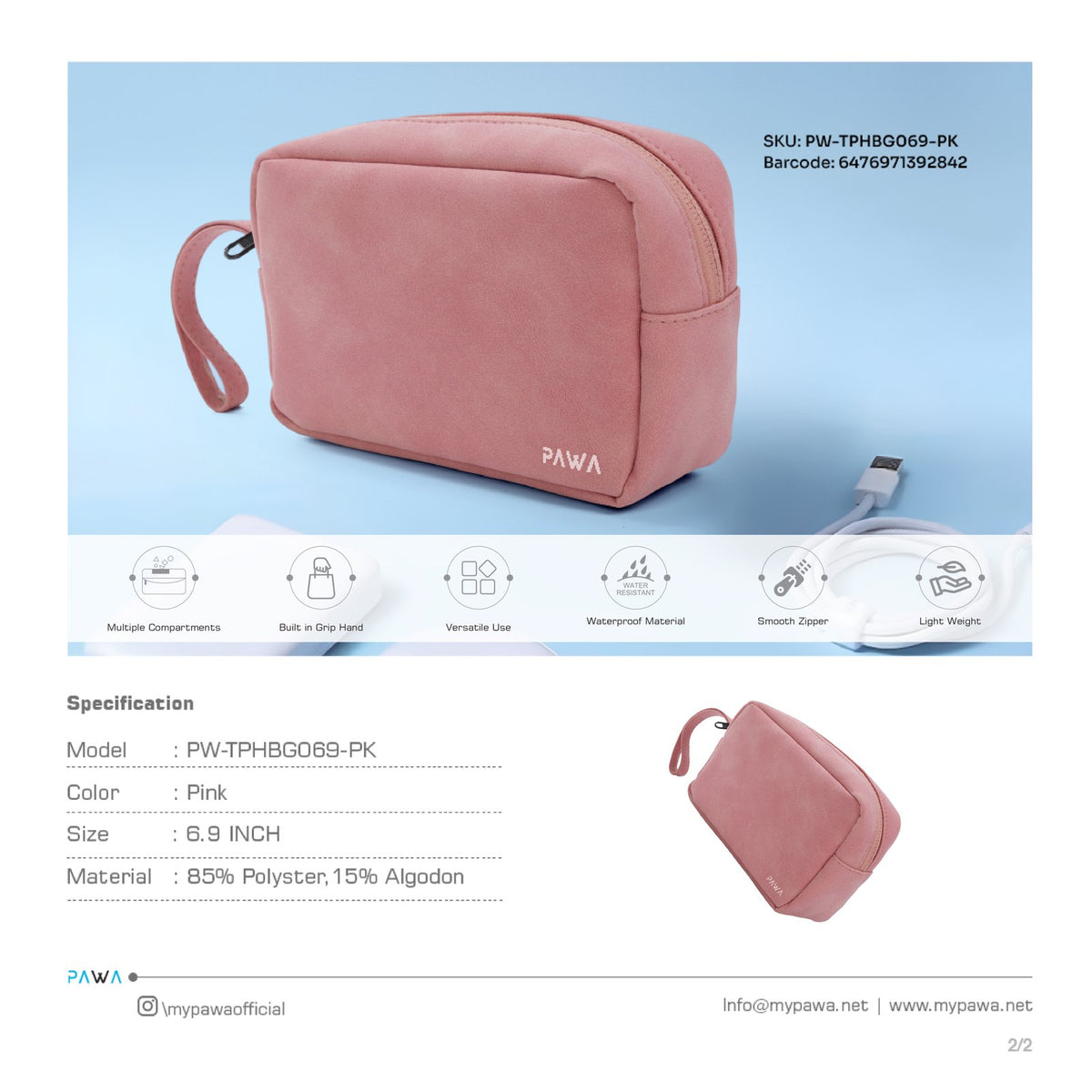 PAWA Bello Travel Pouch - Pink