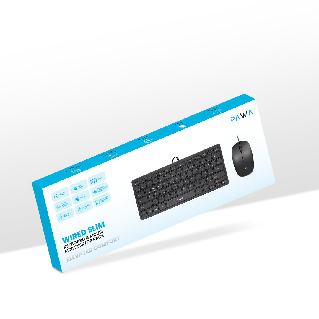 PAWA Wired Slim Keyboard & Mouse Mini Desktop Pack - Black