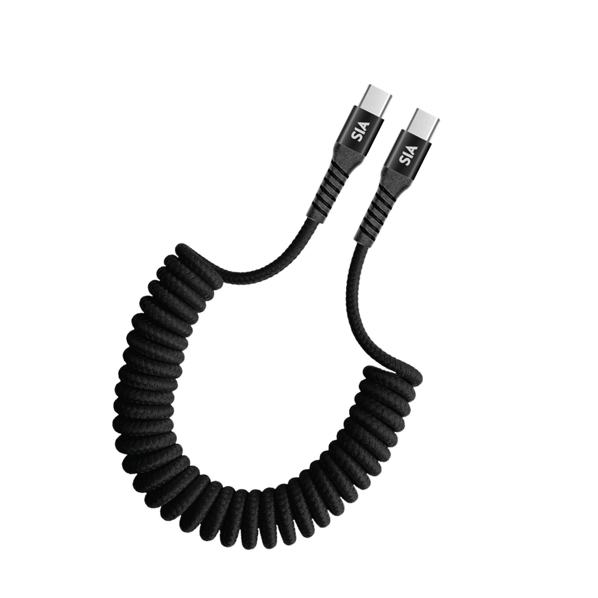 SIA BRAIDED RETRACTABLE TYPE-C TO TYPE-C CABLE 1.2M 60W BLACK - SICC60RIT
