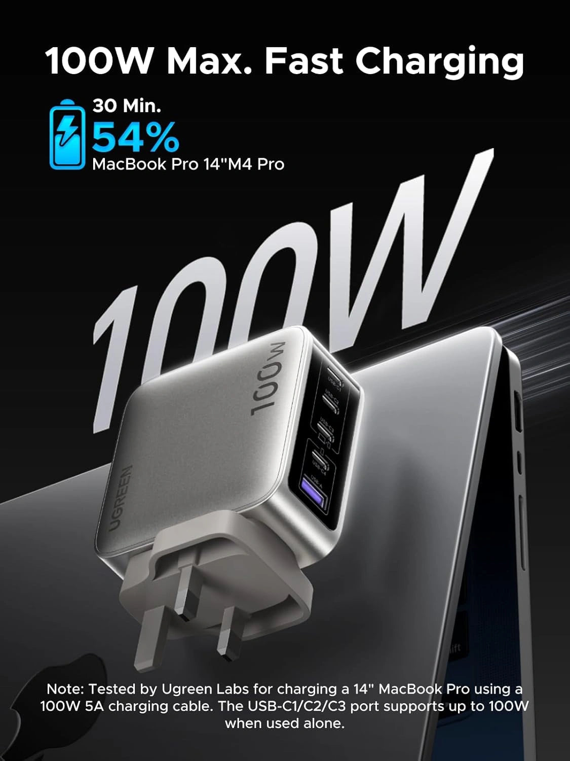 UGREEN Nexode Pro شاحن 100 واط بخمسة منافذ GaN مع شاشة ذكية - X773