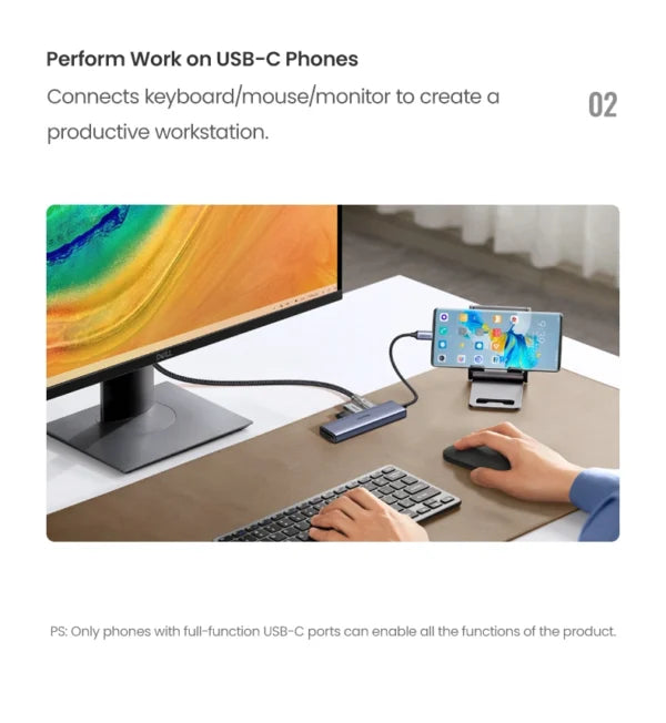 UGREEN موزع USB-C ستة في واحد رمادي - CM511