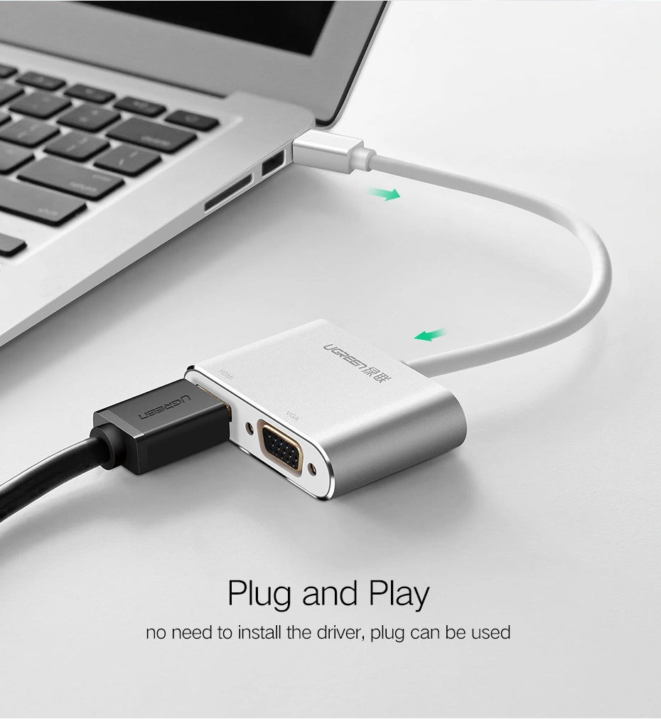 UGREEN محول Mini DP إلى HDMI + VGA (فضي) - MD115
