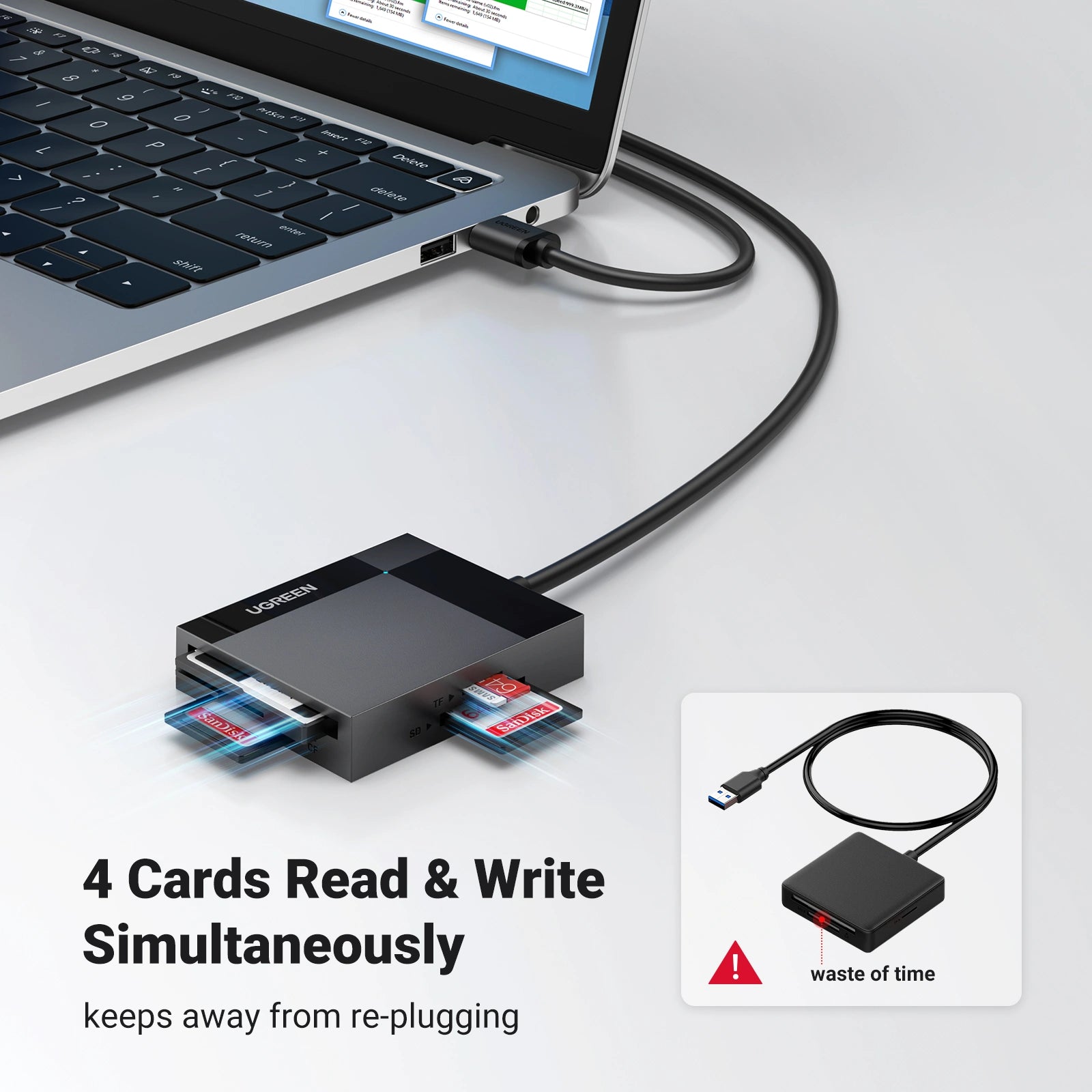 UGREEN قارئ بطاقات متعدد الوظائف USB 3.0 بطول 50 سم - CR125