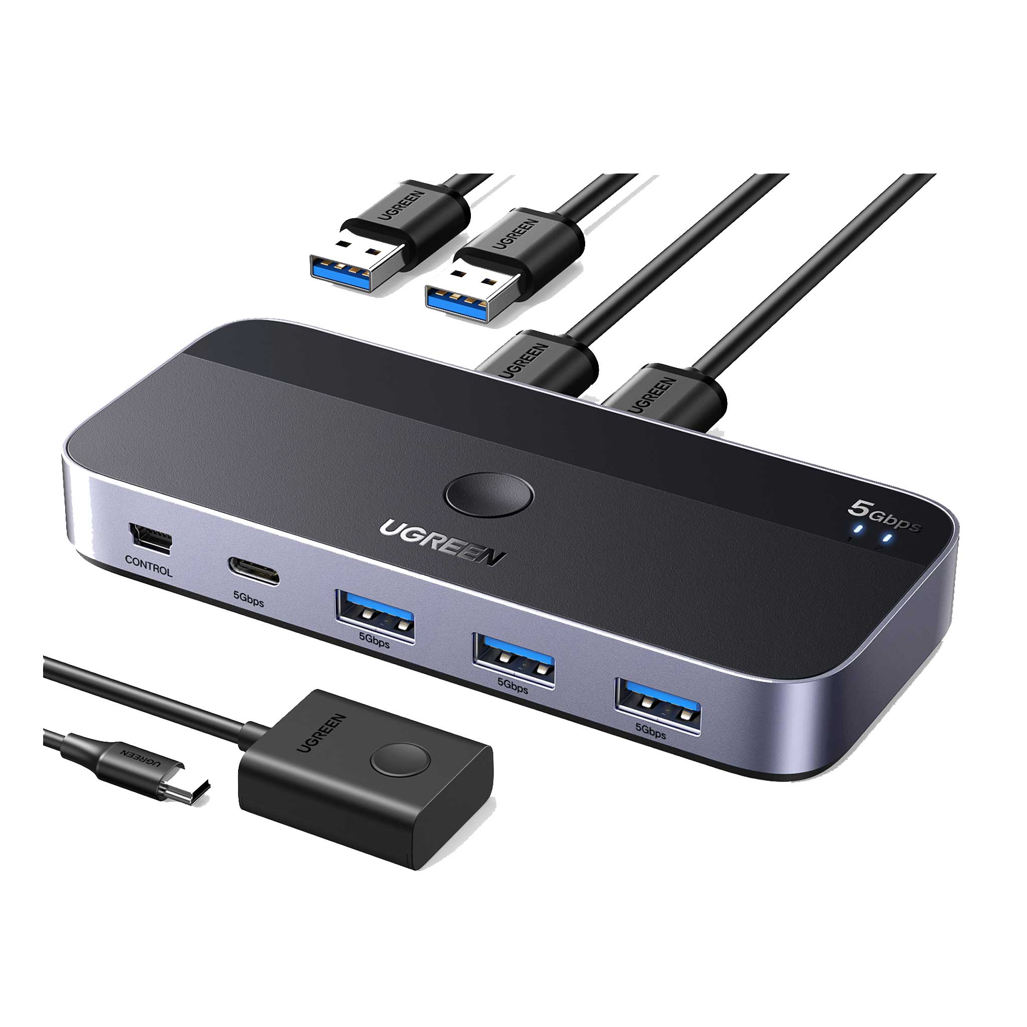 UGREEN مفتاح مشاركة USB 3.0، مدخلان وأربعة مخارج - CM662