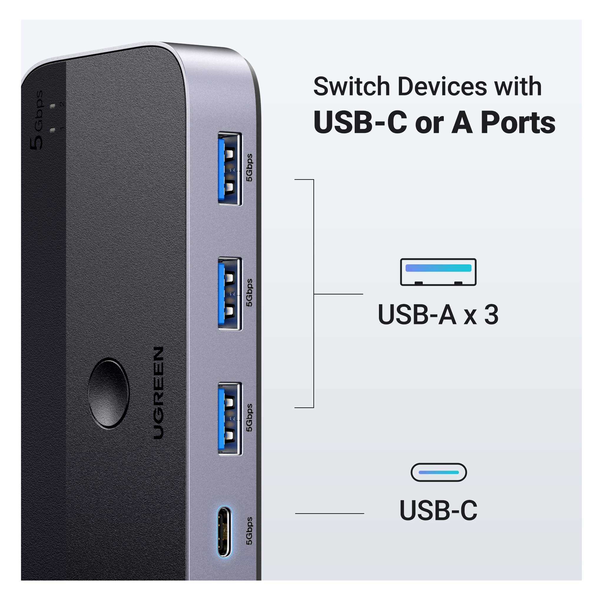 UGREEN مفتاح مشاركة USB 3.0، مدخلان وأربعة مخارج - CM662