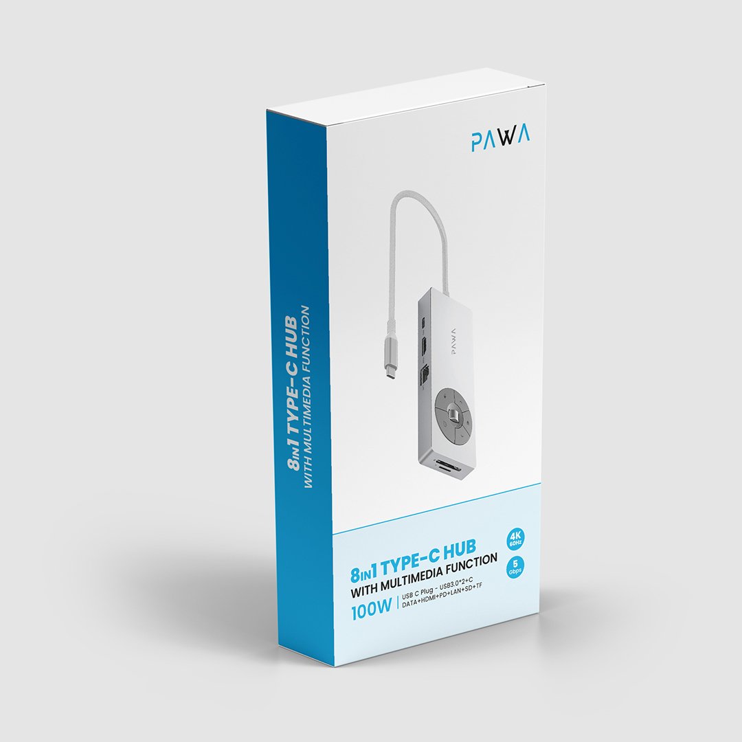 PAWA هب Type-C بـ 8 في 1 مع خاصية الوسائط المتعددة