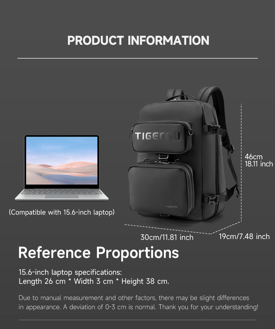 Tigernu T-B9836 Detachable Multi-Functional Backpack - Black