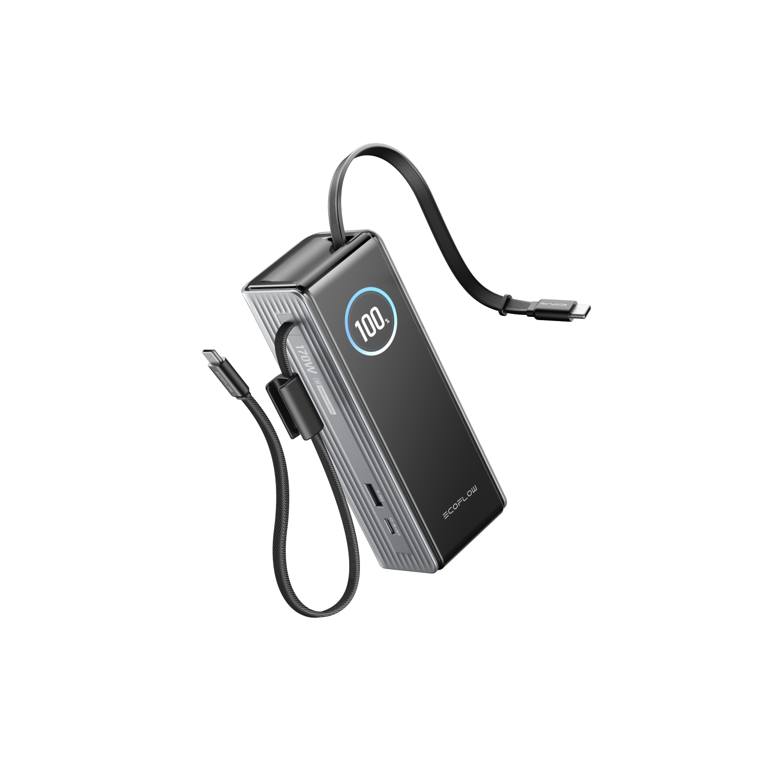 EcoFlow RAPID Power Bank (25,000mAh, 170W, 100W Built-In and Retractable Cables) - Silver